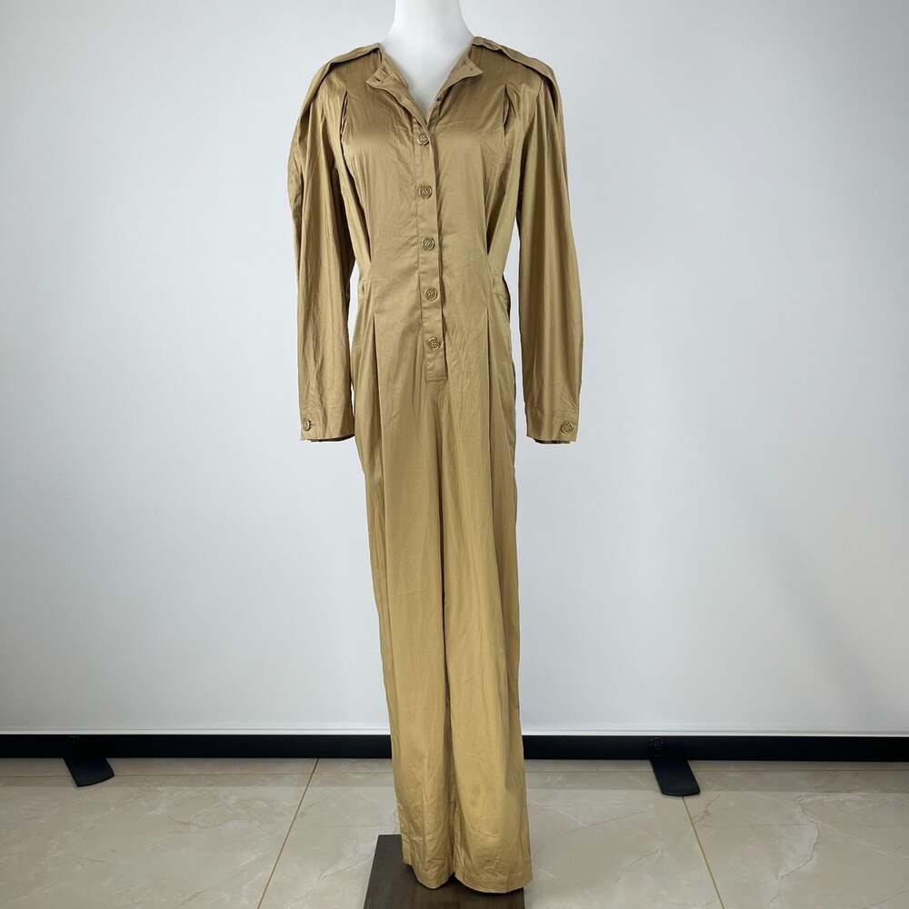 $280 NWOT Farm Rio Cotton Blend Brown Raglan Sleeve Jumpsuit Size S - Picture 3 of 12